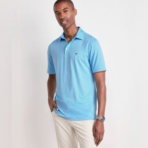 NWOT Vineyard Vines Bradley Stripe On The Go Sankaty Polo Aqua Size: Medium